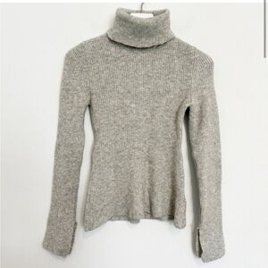 Zara Ribbed Knit Turtleneck Long Sleeve Sweater Top Split Cuff Gray Casual Small